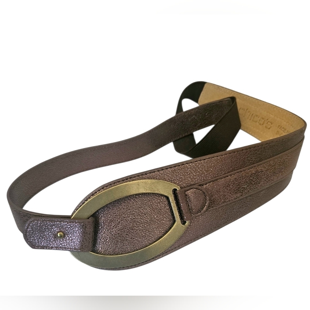 Chico's Metallic Bronze Wide Genuine Leather Stretch Belt Women M